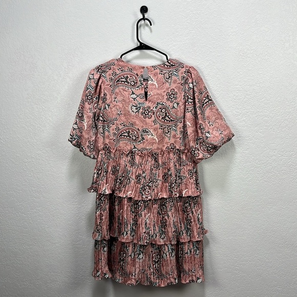 CODE X MODE Pink Paisley Ruffle Balloons Sleeve Dress Sz XS Floral Pink Tiered - Picture 8 of 10